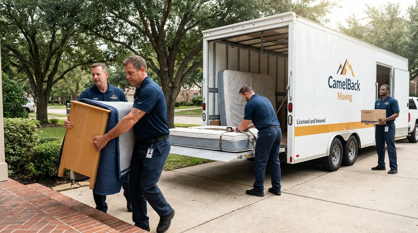 Crew loading residential truck for cross-state move from Charlotte, MI