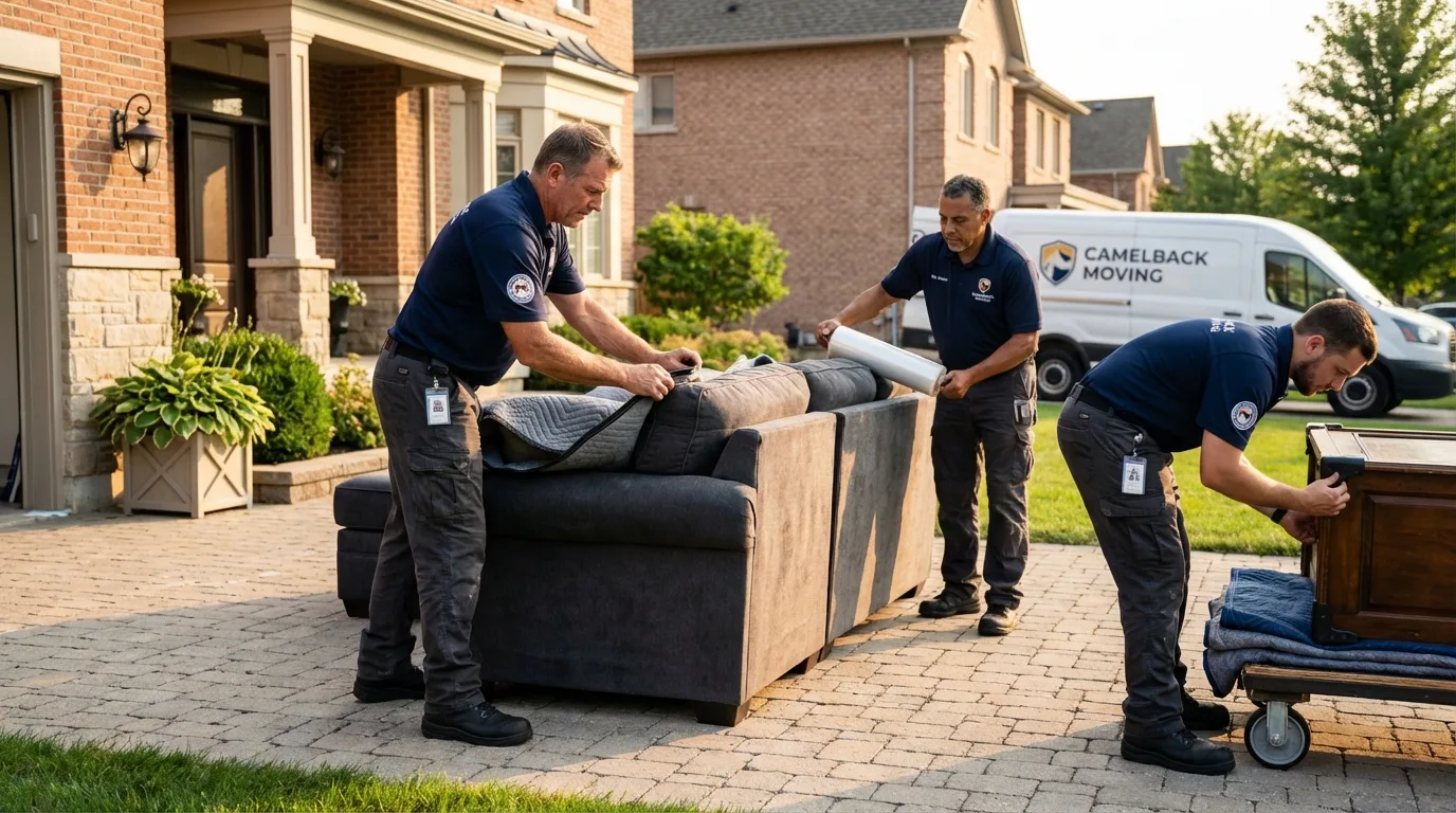 Large estate moving crew wrapping furniture in Charlotte, MI